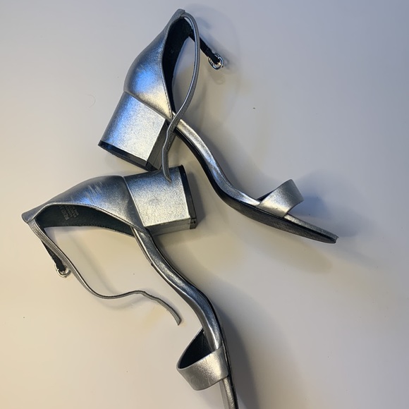 silver short block heels
